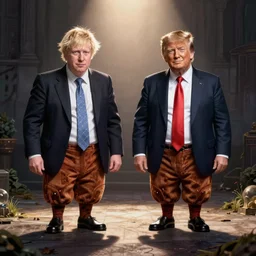 boris johnson and donald trump as disney version of tweedle dee and tweedle dumb, in the style of kim jung gi