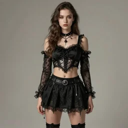 kerli koiv in the art style of arcane. gothic mini skirt and crop top, fine art, matte painting, digital art, concept art, artgerm,, rule of 3 rds,