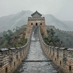 a painting of the empty great wall, heavy raining, misty, trending on artstation, in chinese shui - mo