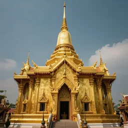 an eldritch golden buddhist temple with Thai flag at the top, 4k, masterpiece, by Greg Rutkowski, Trending on Artstation