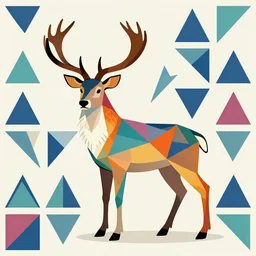 A glorious stag in colorful triangles in the style of Bauhaus
