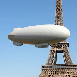 ww 2 photo of a blimp flying over the eifell tower in paris, high detail