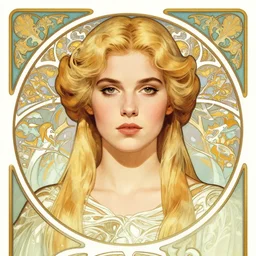front facing symmetrical centered portrait, Imogen Poots as a Paladin, blonde hair, Art Nouveau, beautiful retro Fantasy heroine 1985, movie poster, intricate, elegant, highly detailed, centered, digital painting, trending on artstation, concept art, smooth, sharp focus, illustration, art by raphael lacoste, eddie mendoza, Mucha, Klimt, alex ross, WLOP