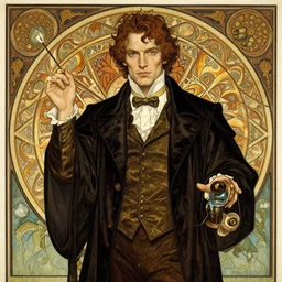 dorian gray, master magician by william morris and mucha ( ornate intricate geometry )