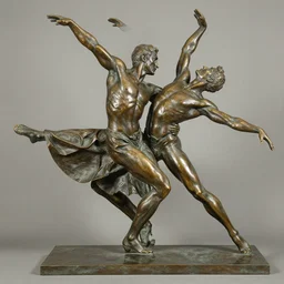 bronze sculpture of a german expressionist dance of a male dancer rollenportrat, characterization artwork by franz von stuck