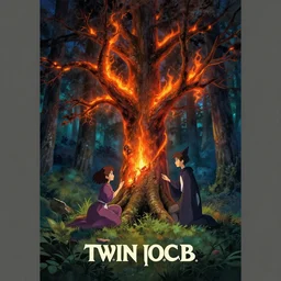 twin peaks poster by michael whelan and tomer hanuka, witches worshipping a burning tree in the forest, full of details, by makoto shinkai and thomas kinkade, matte painting, trending on artstation and unreal engine