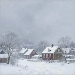 a beautiful painting of a small new england town engulfed in a noreaster blizzard by rutkowski and rockwell, white out blizzard, horror concept art, detailed, art gallery quality, cinematic lighting