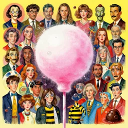 candyfloss and chocolate bubbles by beeple, artgerm, aaron horkey, amanda sage, bauhaus, salvador dali, bernie wrightson, bruce pennington, frank, stella, anne stokes, alena aenami, angus mckie, alex grey, don bluth, akira toriyama, chris moore, arthur adams, andre masson, dr. suess, brian despain. abstract, artstation, design 4 k, native, hd