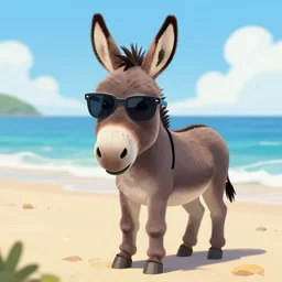A donkey wearing cool sunglasses at the beach, digital art, by Dang My Linh