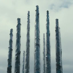 trees from avatar movie fully wrapped in transparent polyethylene with light cloudy sky background, film still from the movie directed by denis villeneuve with art direction by zdzisław beksinski, close up, telephoto lens, shallow depth of field