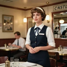 cinestill of a waitress in french restaurant 1 9 7 0 movie shot 5 5 mm lens