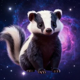 portrait from a skunk, synthwave, universe background, nebula, galaxy, artstation