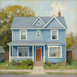 a suburban house, dusty blue. beautiful painting by artgerm and greg rutkowski and alphonse mucha