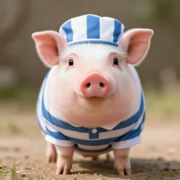 cute mini pig wearing prisoner clothes