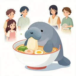 a manatee taking a bath in a ramen bowl, clean cel shaded vector art. shutterstock. behance hd by lois van baarle, artgerm, helen huang, by makoto shinkai and ilya kuvshinov, rossdraws, illustration - n 4