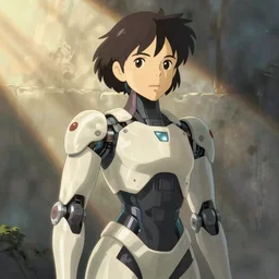 a beautiful cyborg in the style of studio ghibli