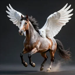 an appaloosa horse with ( snowy owl wings ). digital art. professional, high quality, action, dramatic lighting, octane render, ue 5, digital art
