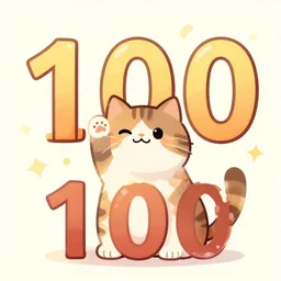 a cat celebrates after reaching 1 0 0 followers, digital art