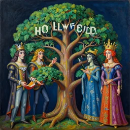 intricate five enchanted magucal hollywood tree by pablo picasso, oil on canvas, hdr, high detail, photo realistic, hyperrealism, matte finish, high contrast, 3 d depth, centered, masterpiece, vivid and vibrant colors, enhanced light effect, enhanced eye detail, artstationhd