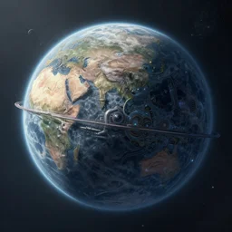 A professional digital painting of cybertron planet seen from orbit, by Greg Rutkowski and James Gurney, trending on Artstation, deviantart, sci-fi, cyberpunk, futuristic, ultra detail, octane render, cybernetic planet, Dyson sphere