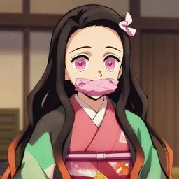 emma watson as nezuko from demon slayer ねずこ wearing kimono wrapped mouth by artgem by greg rutkowski trending on artstation