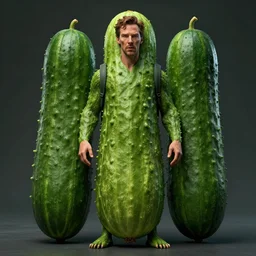 hyperrealistic film still of benedict cumberbatch disguised as a giant cucumber lifeform, stunning 3 d render, inspired by istvan sandorfi & greg rutkowski & unreal engine, perfect symmetry, dim volumetric cinematic lighting, 8 k octane comprehensive render, extremely hyper - detailed, incredibly lifelike attributes, intricate, real flesh texture, masterpiece, artstation, stunning,