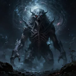 a lovecraftian cosmic horor, deep space, gigantic creature