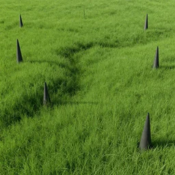 geometrical landscape with grass and cones, h. r giger
