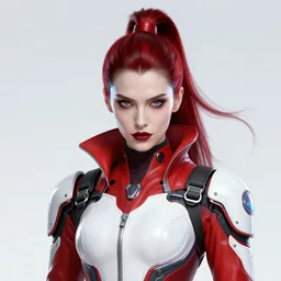 portrait of a stunning vampire, red and white techwear, flowing ponytail hair, tacticool, symmetry face, science fantasy, extremely detailed, holographic, smooth, digital illustration, by, kuvshinov ilya, james jean, by rossdraws, frank franzzeta, sakimichan, jeremy lipking