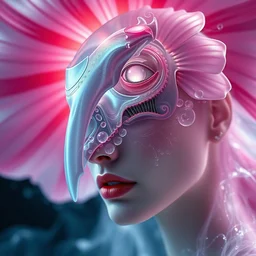 3 d close - up head shot portrait of the face of a beautiful princess, giant flower, depth of field, high contrast and sharpness, jellyfish face skull phoenix bird, translucent, nautilus, smoke and water energy flow. highly detailed, epic. octane render, excellent composition, by wlop, tooth wu, greg rutkowski, beeple