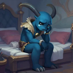 amumu from league of legends, sitting on the edge of a bed, crying, trending on artstation, digital illustration