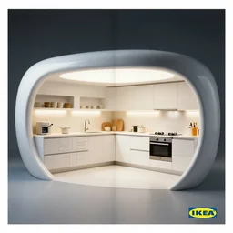 IKEA catalogue photo of a futuristic kitchen on a spaceship, by Chiharu Shiota