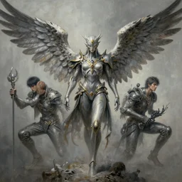 concept art of winged, highly detailed painting by dustin nguyen, akihiko yoshida, greg tocchini, 4 k, trending on artstation, 8 k
