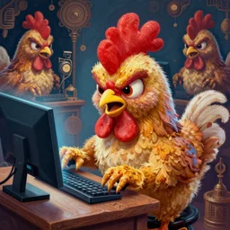 angry little chicken playing video games, fantasy, intricate, highly detailed, digital painting, hq, trending on artstation, illustration, style of stanley artgerm and greg rutkowski and dan mumford