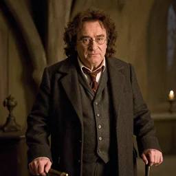 film still Danny Devito as Rubeus Hagrid in his cabin in Harry Potter movie