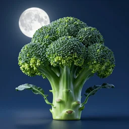 a broccoli under the moonshine, fantasy style, octane render, ultra realistic, beautiful light