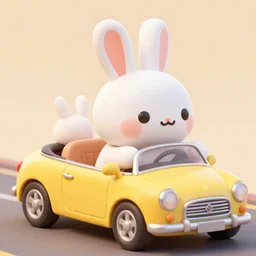 highly detailed 3 - d, matte painting of a cute rabbits riding in a yellow convertible car, by mark ryden, lowbrow, 8 k resolution.