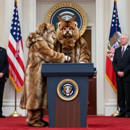 photo of the usa presidential inauguration, a fursuiter being inaugurated as president