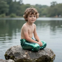 Tom Hiddlestone as the little mermaid sitting on a rock in the middle of a lake, hyperrealistic, hyperdetailed, depth of field, High definition, 8k,  octane render, artstation