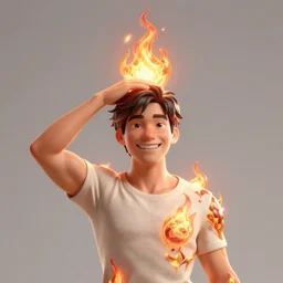 a happy man in his early 4 0 s receiving divine fire powers on his head and body, artstation, character modeling, realism