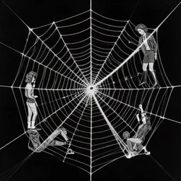 people stuck in a spiderweb, in the style of bach