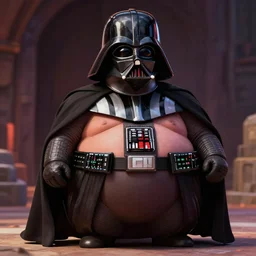 a big fat overweight spherical darthvader, wrinkles, from starwars