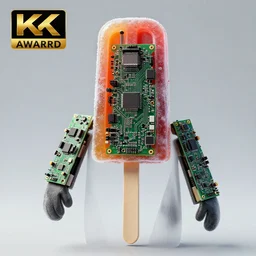 person made out of frozen popsicle motherboards, circuitry exposed, high detail, award winning, 4 k