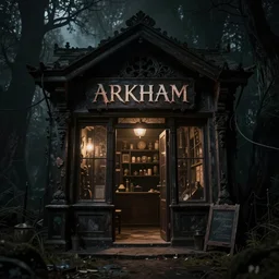 dark shop in style of arkham horror by John Pacer