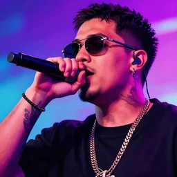 close-up of rapper performing, vaporwave, detailed, 4k