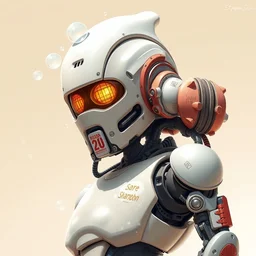 comic book art, shampoo robot, stjepan sejic, perfect, western, high detail, soapy, soap bubbles, illustration, full body character, simple background, cover art, photorealism, octane render