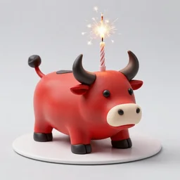 cake in shape of a bull, red, photography, 8 k, featured on flickr, birthday candles, sparks