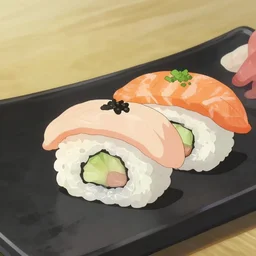 delicious and tasty sushi, animation, by makoto shinkai, digital art, illustrations