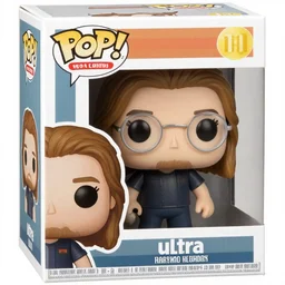 a funko pop of german young man with very long light brownish hair, very short beard and light round glasses, in a funko pop box that says ultra