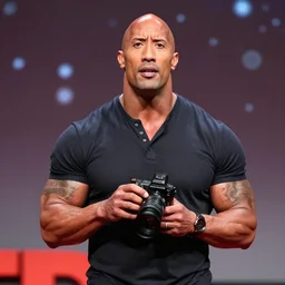 dwayne johnson is giving a ted talk, clear focus, bokeh effect, high res, hasselblad, dslr, professional, cinematic